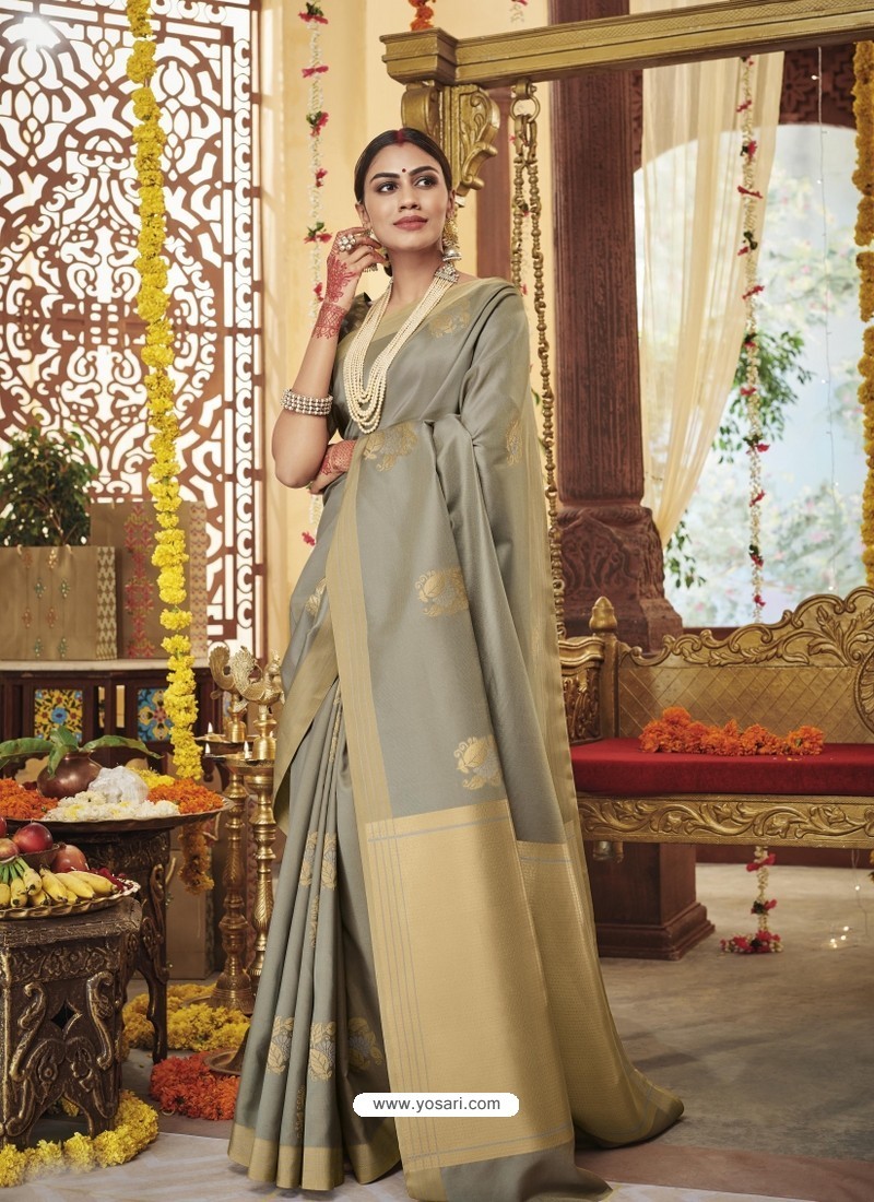 Silver Latest Party Wear Designer Soft Silk Sari