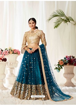Teal Blue Ravishing Heavy Embroidered Designer Wedding Wear Lehenga Choli