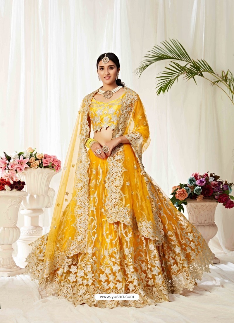 Yellow Ravishing Heavy Embroidered Designer Wedding Wear Lehenga Choli