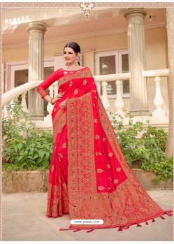 Dark Peach Latest Designer Classic Wear Silk Sari