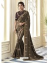 Coffee Stunning Designer Embroidered Satin Silk Sari