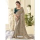Light Grey Stunning Designer Embroidered Satin Silk Sari
