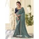 Aqua Grey Stunning Designer Embroidered Satin Silk Sari