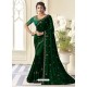 Dark Green Stunning Designer Embroidered Satin Silk Sari