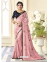 Pink Stunning Designer Embroidered Satin Silk Sari