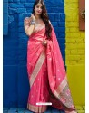 Hot Pink Stylish Designer Party Wear Silk Sari