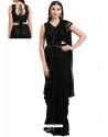 Sizzling Black Designer Party Wear Sari With Readymade Blouse