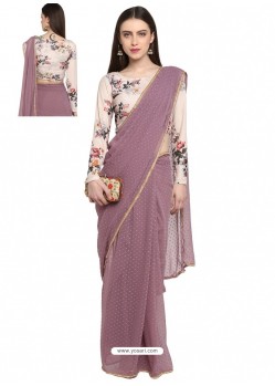 Mauve Designer Party Wear Sari With Readymade Blouse