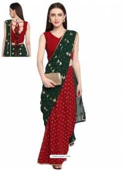 Red Designer Party Wear Sari With Readymade Blouse