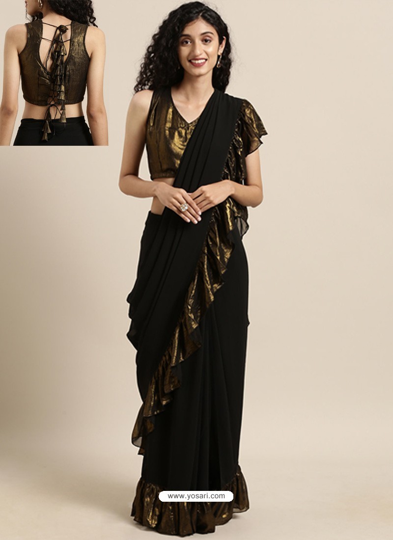 Ravishing Black Designer Party Wear Sari With Readymade Blouse