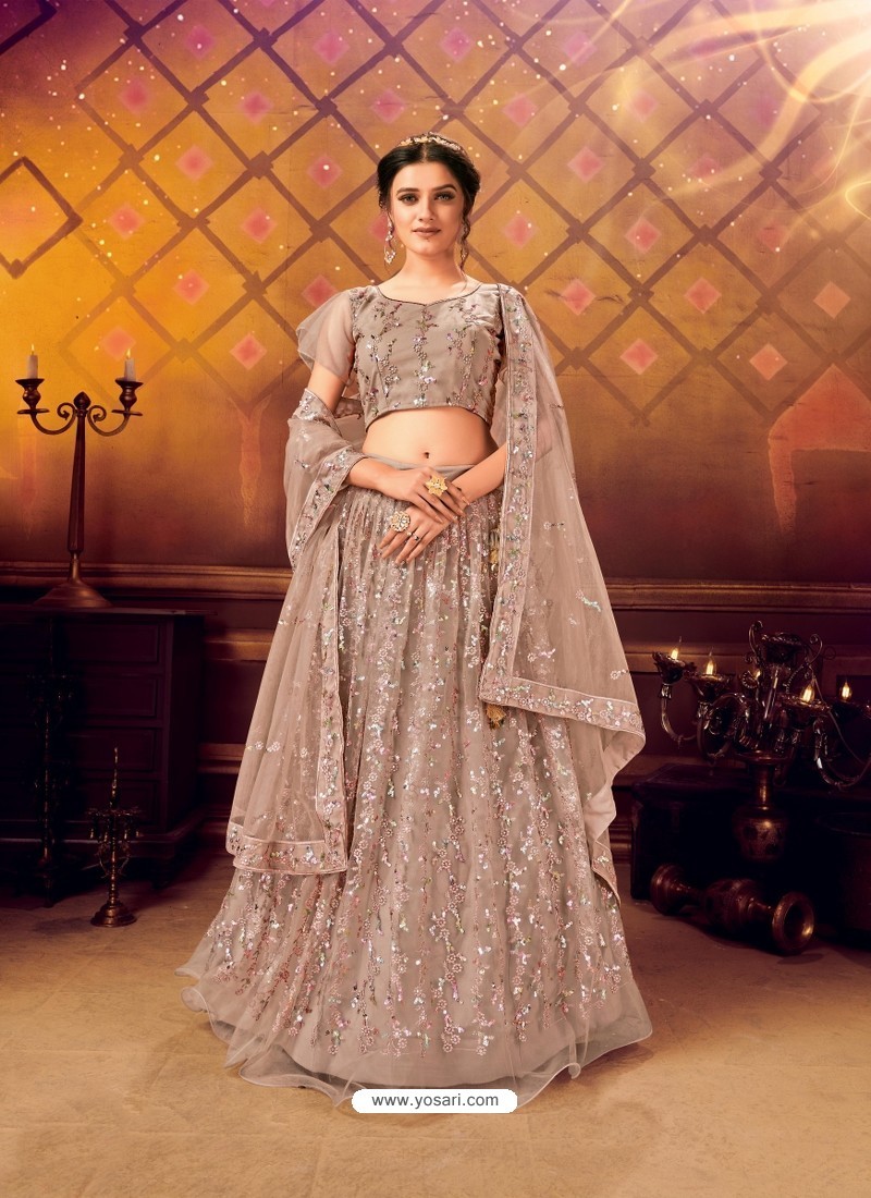 Light Brown Gorgeous Heavy Embroidered Designer Wedding Wear Lehenga Choli