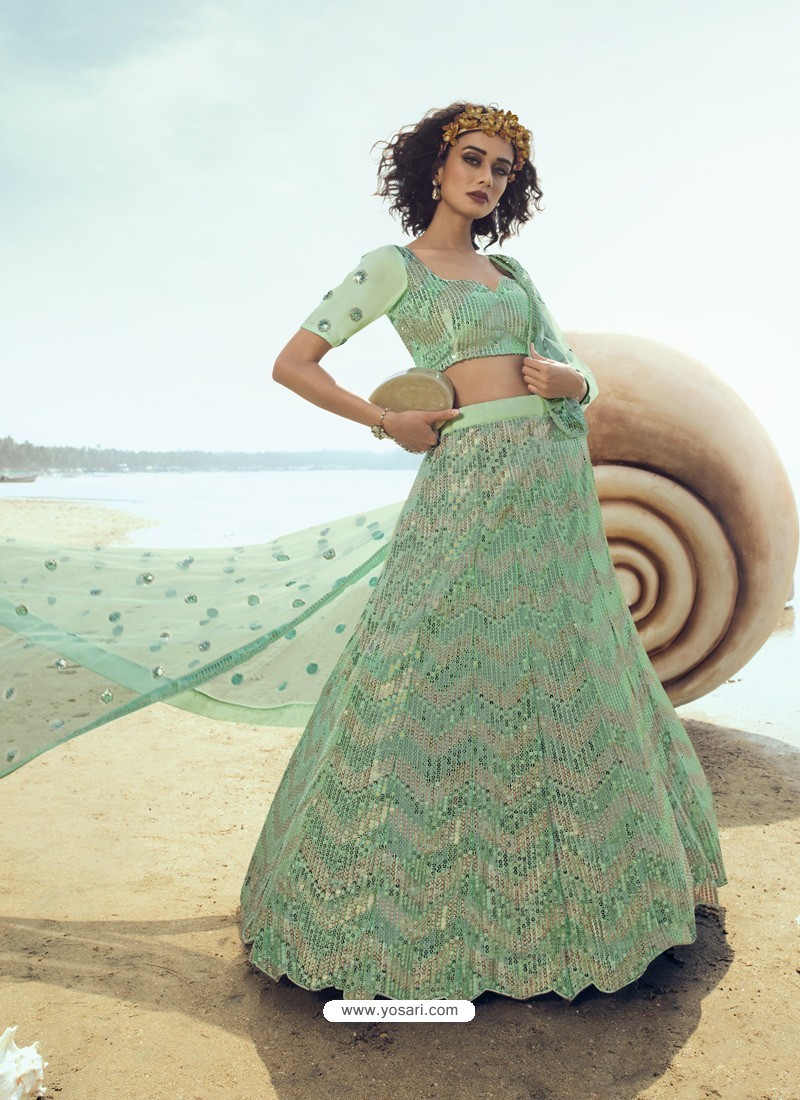 Sea Green Ravishing Heavy Embroidered Designer Wedding Wear Lehenga Choli
