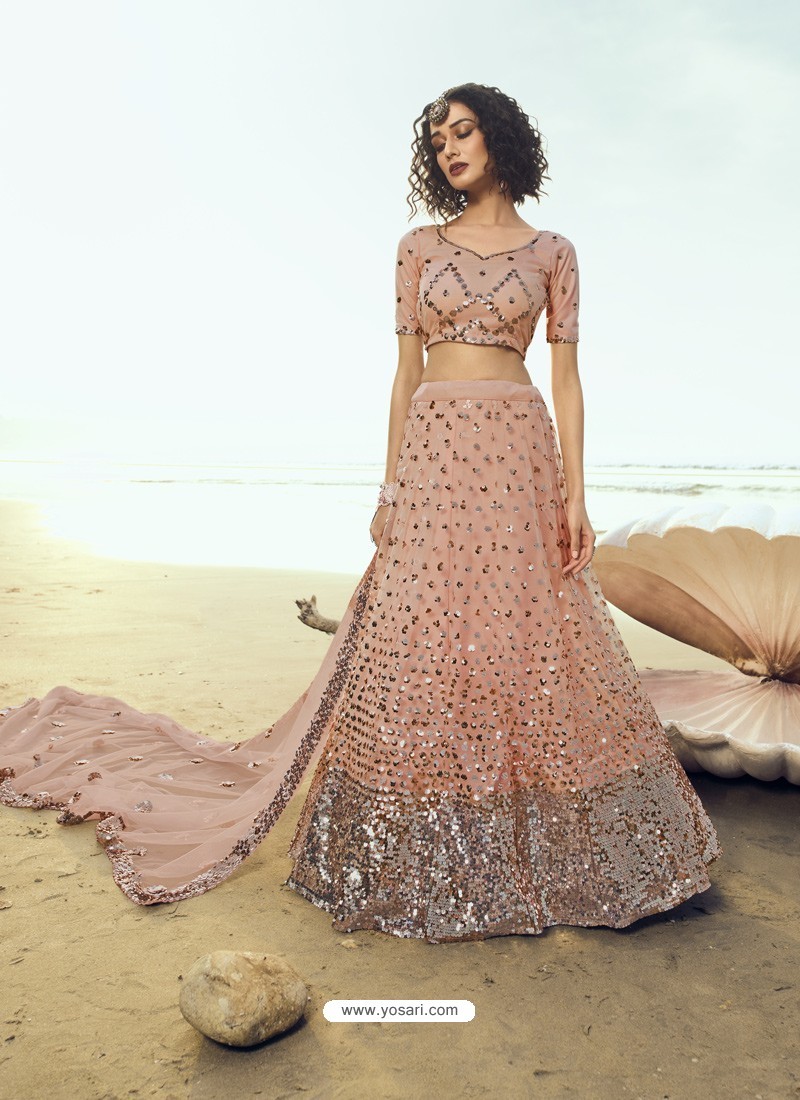 Peach Ravishing Heavy Embroidered Designer Wedding Wear Lehenga Choli