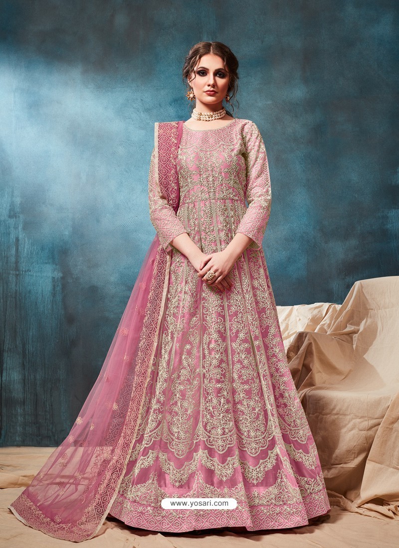 Pink Mesmeric Designer Party Wear Net Gown Style Anarkali Suit