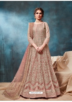 Dusty Pink Mesmeric Designer Party Wear Net Gown Style Anarkali Suit