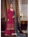 Rose Red Designer Pure Georgette Party Wear Palazzo Suit