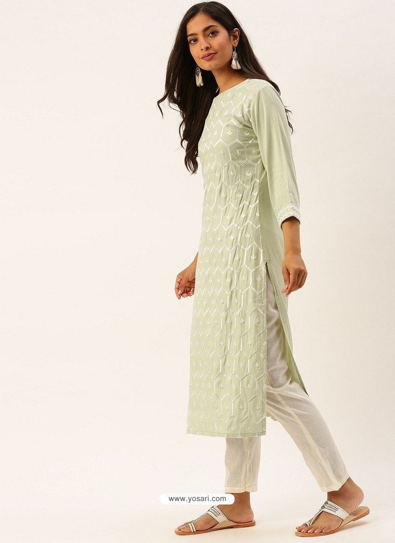 Olive Green Designer Printed Casual Wear Kurti