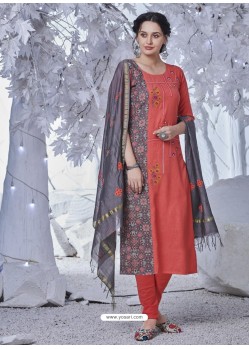 Dark Peach Latest Readymade Designer Party Wear Straight Salwar Suit