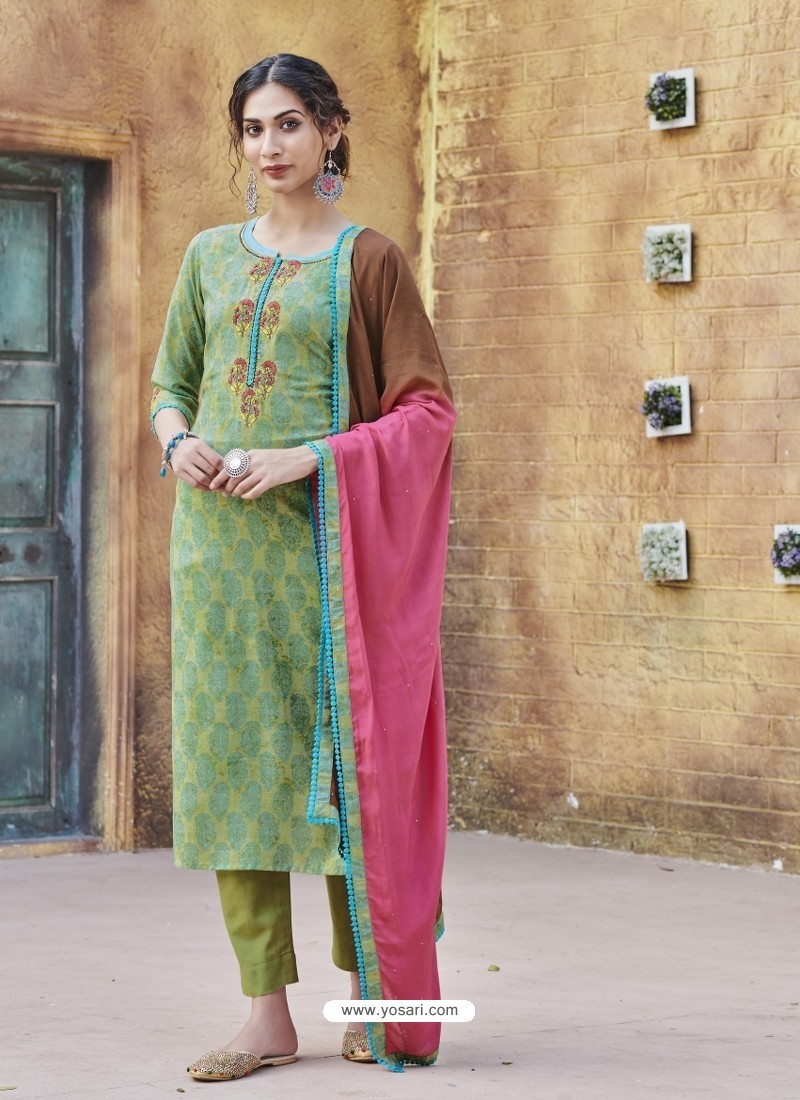 Green Latest Readymade Designer Party Wear Straight Salwar Suit