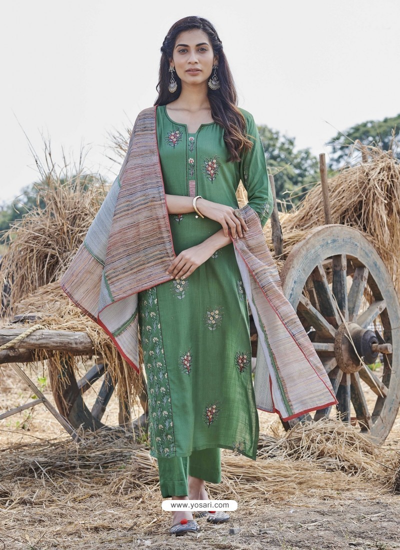 Forest Green Latest Readymade Designer Party Wear Straight Salwar Suit
