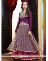 Thrilling Zari Work Georgette Cream And Purple Anarkali Salwar Suit