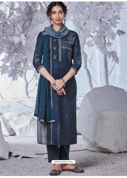 Navy Blue Latest Readymade Designer Party Wear Straight Salwar Suit