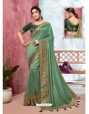 Aqua Mint Heavy Designer Party Wear Vichitra Sari