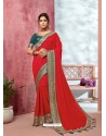 Red Heavy Designer Party Wear Vichitra Sari