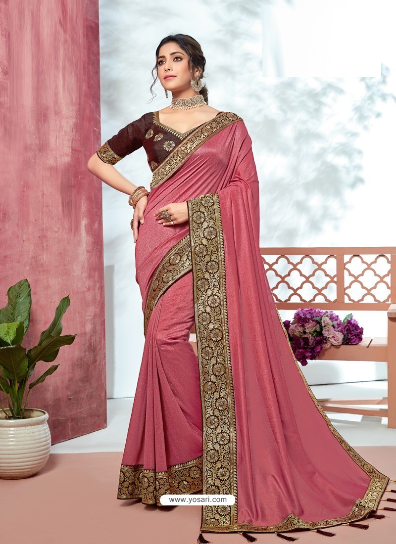 Old Rose Heavy Designer Party Wear Vichitra Sari