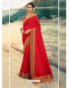 Red Designer Party Wear Vichitra Silk Sari