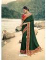 Dark Green Designer Party Wear Vichitra Silk Sari