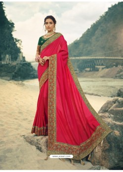 Dark Peach Designer Party Wear Vichitra Silk Sari