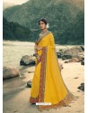 Yellow Designer Party Wear Vichitra Silk Sari
