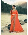 Orange Designer Party Wear Vichitra Silk Sari