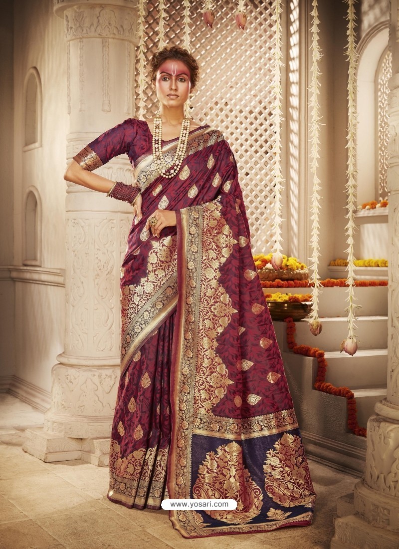 Maroon Designer Traditional Wear Banarasi Silk Sari
