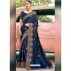 Navy Blue Stylish Party Wear Embroidered Designer Wedding Sari