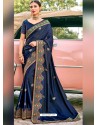 Navy Blue Stylish Party Wear Embroidered Designer Wedding Sari