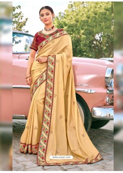 Cream Stylish Party Wear Embroidered Designer Wedding Sari