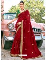 Maroon Stylish Party Wear Embroidered Designer Wedding Sari