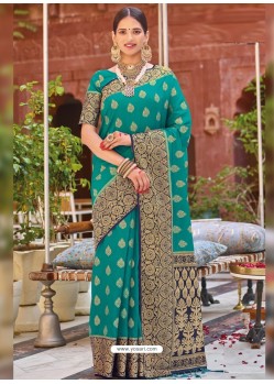 Turquoise Designer Traditional Wear Silk Sari