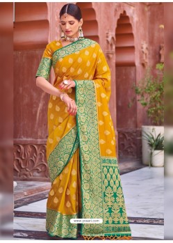 Yellow Designer Traditional Wear Silk Sari