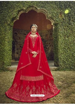Red Designer Party Wear Chinon Wedding Lehenga Suit