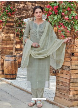 Grayish Green Fabulous Readymade Designer Party Wear Straight Salwar Suit