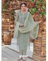 Grayish Green Fabulous Readymade Designer Party Wear Straight Salwar Suit