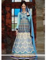 Fashionistic White And Blue Shaded Pure Georgette Anarkali Suits
