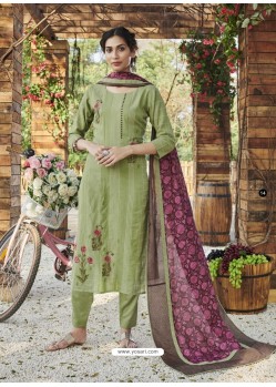 Green Fabulous Readymade Designer Party Wear Straight Salwar Suit