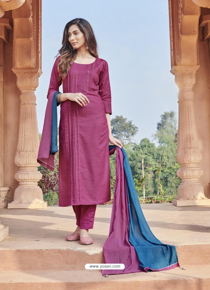Medium Violet Fabulous Readymade Designer Party Wear Straight Salwar Suit