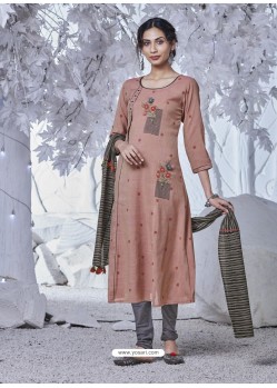 Light Brown Fabulous Readymade Designer Party Wear Straight Salwar Suit