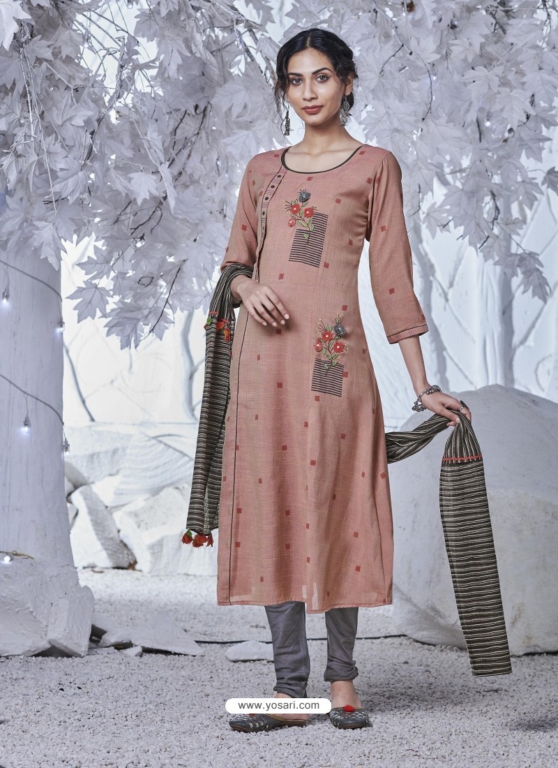 Light Brown Fabulous Readymade Designer Party Wear Straight Salwar Suit