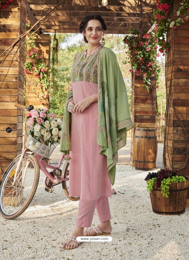 Dusty Pink Fabulous Readymade Designer Party Wear Straight Salwar Suit